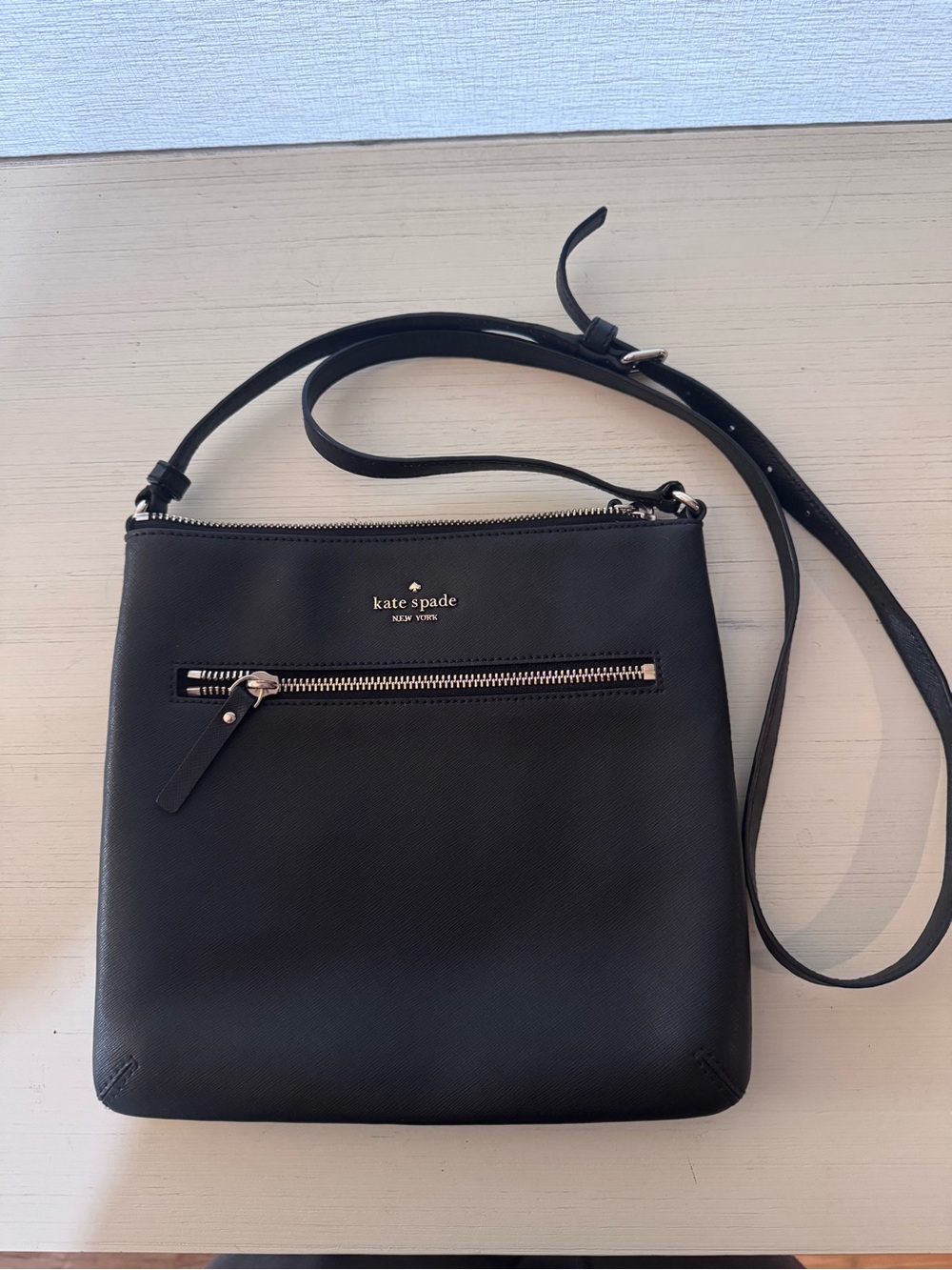 kate spade Black Saffiano Leather Crossbody Bag with Front Zip